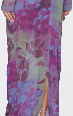 Best PrettyLittleThing Floral Print Chiffon Mid Rise Maxi Skirt Multi