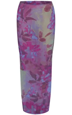 Best PrettyLittleThing Floral Print Chiffon Mid Rise Maxi Skirt Multi