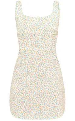 Floral Print Linen Look Corset Detail Bodycon Dress-PrettyLittleThing Best