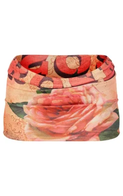 Outlet PrettyLittleThing Floral Print Mesh Double Layered Micro Mini Skirt Multi