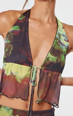 Best PrettyLittleThing Floral Print Mesh Halterneck Top Multi