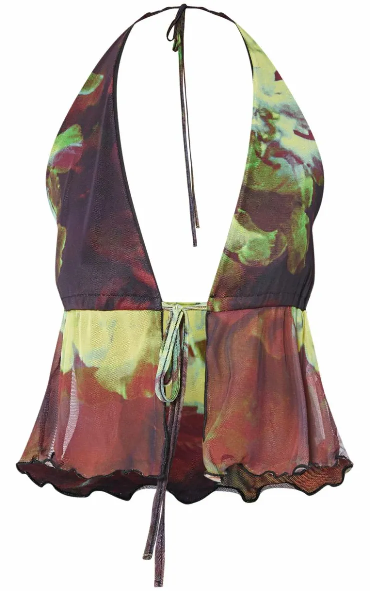 Best PrettyLittleThing Floral Print Mesh Halterneck Top Multi