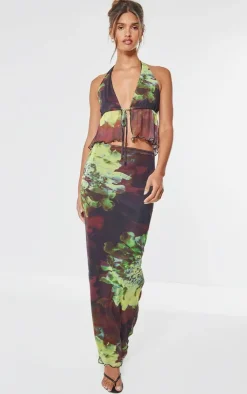 New PrettyLittleThing Floral Print Mesh Low Rise Midaxi Skirt Multi