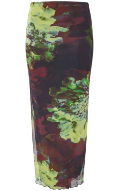 New PrettyLittleThing Floral Print Mesh Low Rise Midaxi Skirt Multi