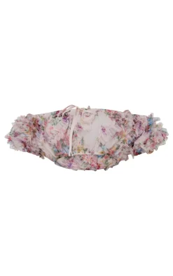 PrettyLittleThing Floral Printed Bardot Crop Top Multi