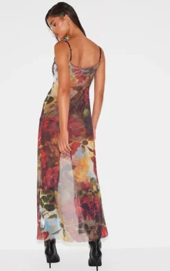 Best PrettyLittleThing Floral Printed Mesh Ruffle Tiered Long Bralet Multi