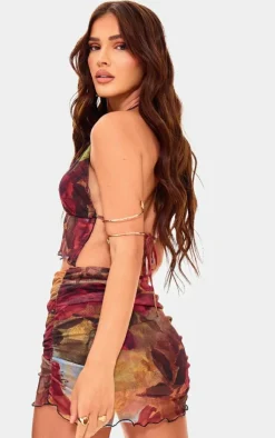 Best PrettyLittleThing Floral Printed Mesh Halterneck Top Multi