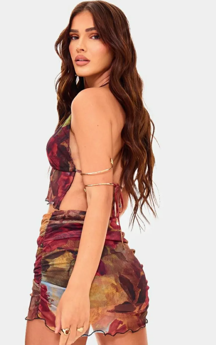 Best PrettyLittleThing Floral Printed Mesh Halterneck Top Multi