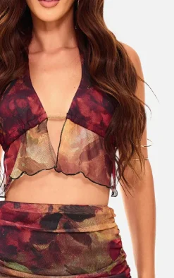 Best PrettyLittleThing Floral Printed Mesh Halterneck Top Multi