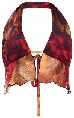 Best PrettyLittleThing Floral Printed Mesh Halterneck Top Multi
