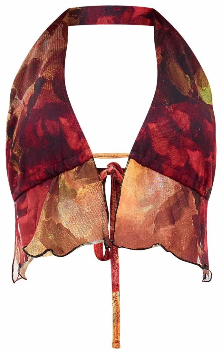 Best PrettyLittleThing Floral Printed Mesh Halterneck Top Multi