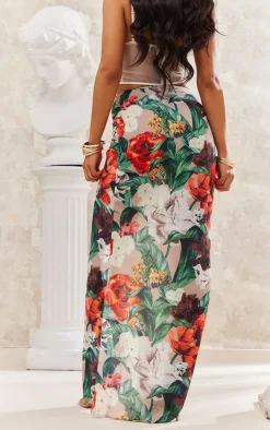 Multi Floral Ruched Maxi Skirt