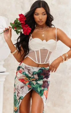 Multi Floral Ruched Maxi Skirt
