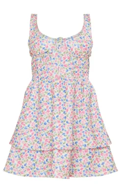 Floral Textured Underwired Shift Dress-PrettyLittleThing New