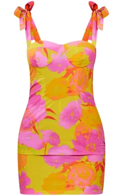 Floral Underwire Detail Tie Strap Shift Dress-PrettyLittleThing Sale