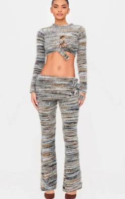 New PrettyLittleThing Fluffy Belted Foldover Skinny Flare Pants Multi