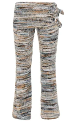 New PrettyLittleThing Fluffy Belted Foldover Skinny Flare Pants Multi