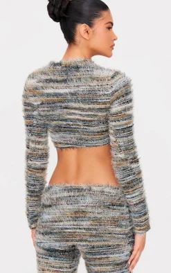 Clearance PrettyLittleThing Fluffy Belted Long Sleeve Top Multi