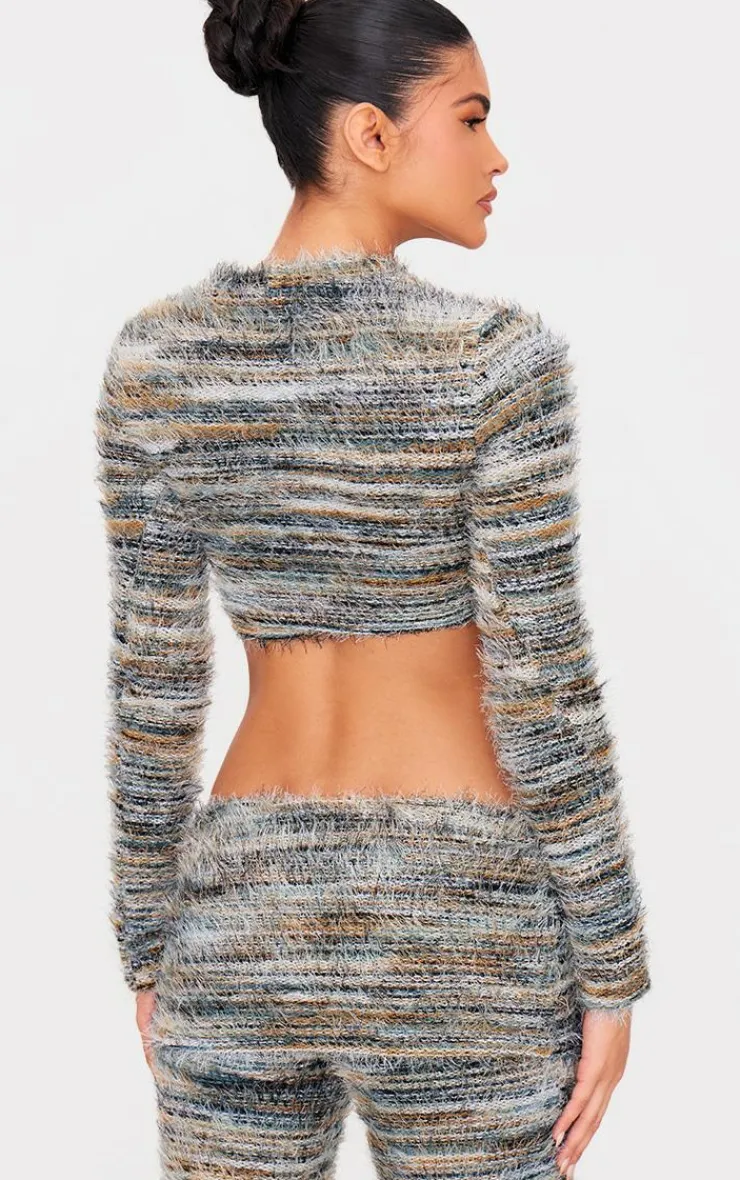 Clearance PrettyLittleThing Fluffy Belted Long Sleeve Top Multi