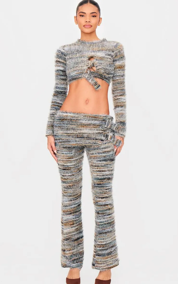 Clearance PrettyLittleThing Fluffy Belted Long Sleeve Top Multi