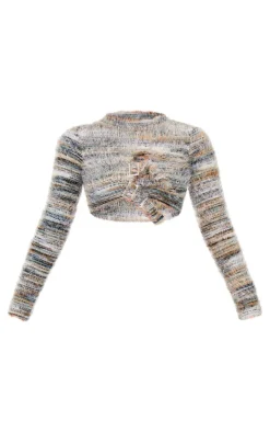 Clearance PrettyLittleThing Fluffy Belted Long Sleeve Top Multi