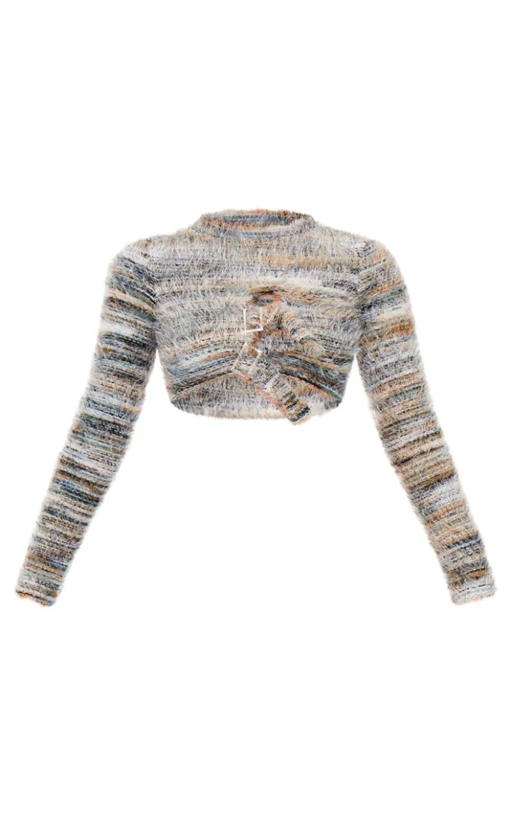 Clearance PrettyLittleThing Fluffy Belted Long Sleeve Top Multi