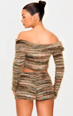 Best PrettyLittleThing Fluffy Textured Foldover Bardot Top Multi
