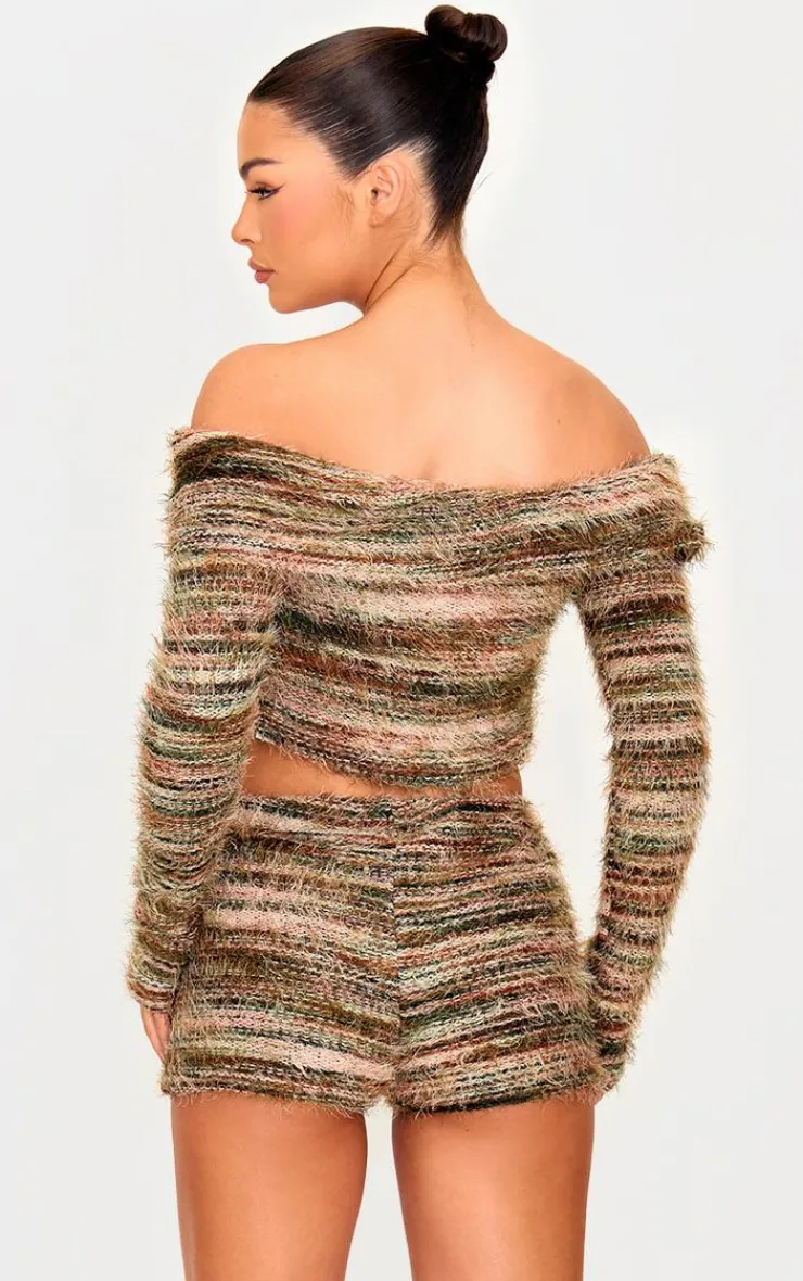 Best PrettyLittleThing Fluffy Textured Foldover Bardot Top Multi