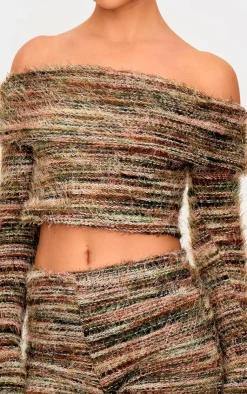 Best PrettyLittleThing Fluffy Textured Foldover Bardot Top Multi
