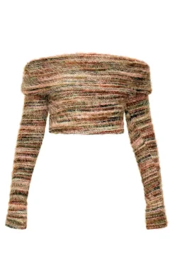 Best PrettyLittleThing Fluffy Textured Foldover Bardot Top Multi