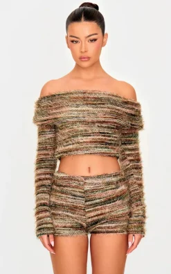 Clearance PrettyLittleThing Fluffy Textured Fold Over Hot Pants Multi