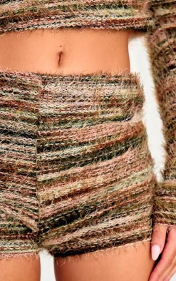 Clearance PrettyLittleThing Fluffy Textured Fold Over Hot Pants Multi