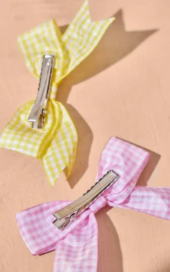 PrettyLittleThing Hair Accessories*Gingham 2 Pack Bow Hair Clips