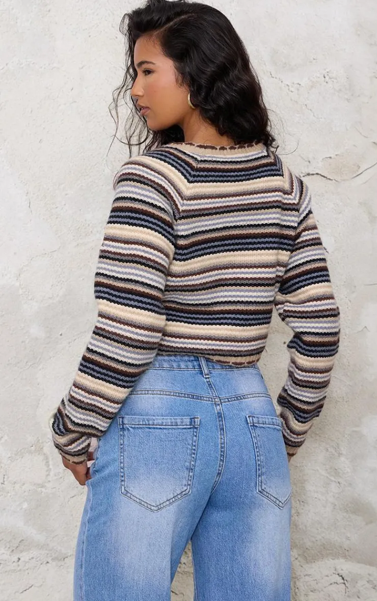 PrettyLittleThing Cardigans*Knit Jacquard Stripe Cropped Cardigan
