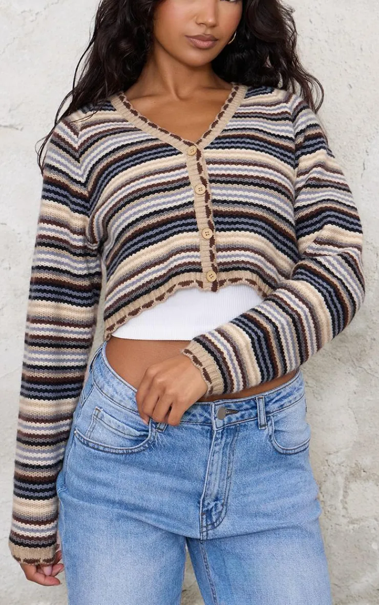 PrettyLittleThing Cardigans*Knit Jacquard Stripe Cropped Cardigan