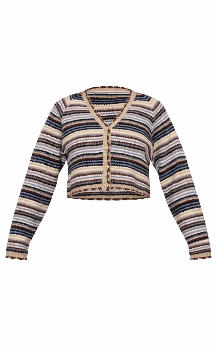 PrettyLittleThing Cardigans*Knit Jacquard Stripe Cropped Cardigan