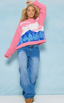 PrettyLittleThing Sweaters*Landscape Jacquard Toweling Knit Sweater