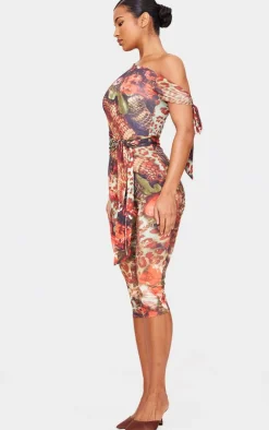 Multi Leopard Print Double Layer Slinky Tie Detail Capri Jumpsuit