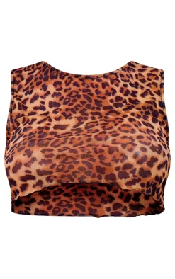 Multi Leopard Print Mesh Crop Beach Top