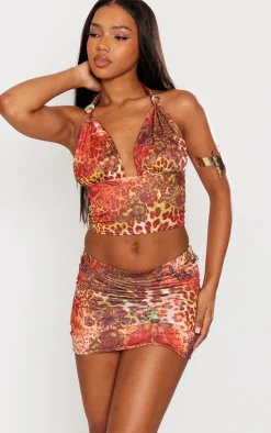 Best PrettyLittleThing Leopard Print Slinky Tie Up Halterneck Top Multi