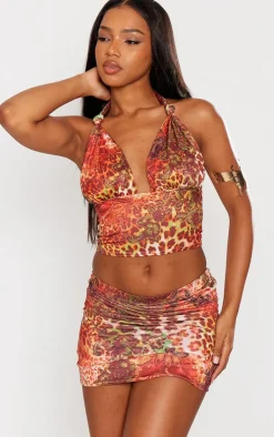 PrettyLittleThing Leopard Print Slinky Micro Mini Skirt Multi