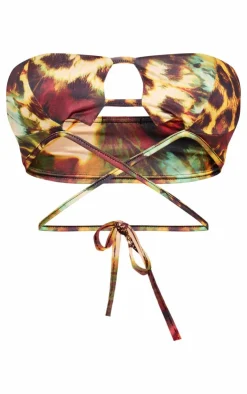Sale PrettyLittleThing Leopard Print Slinky Bandeau Tie Top Multi