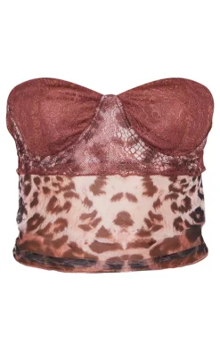 Mesh Leopard Lace Cup Detail Bandeau Top-PrettyLittleThing Best