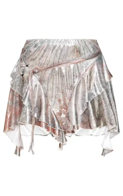 Metallic Print Trim Detail Mini Skirt-PrettyLittleThing New