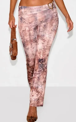 Hot PrettyLittleThing Muted Snake Print Foldover Metal Detail Skinny Flare Pants Multi