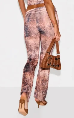 Hot PrettyLittleThing Muted Snake Print Foldover Metal Detail Skinny Flare Pants Multi