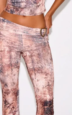 Hot PrettyLittleThing Muted Snake Print Foldover Metal Detail Skinny Flare Pants Multi