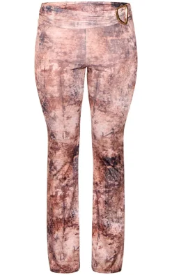 Hot PrettyLittleThing Muted Snake Print Foldover Metal Detail Skinny Flare Pants Multi