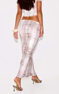 Best PrettyLittleThing Muted Snake Print Low Rise Slinky Maxi Skirt Multi