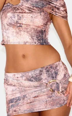 PrettyLittleThing Muted Snake Print Metal Detail Slinky Mini Skirt Multi